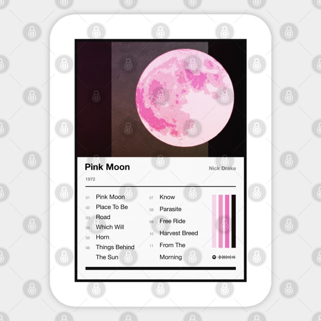 Pink Moon Tracklist Sticker by fantanamobay@gmail.com